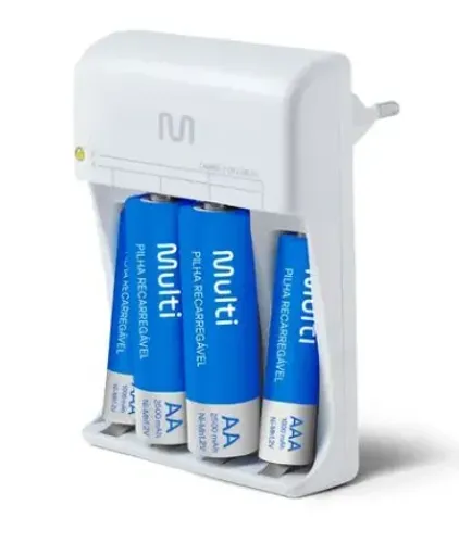 Carregador De Pilhas Aa/Aaa + 2 Pilhas Aa 2500Mah + 2 Pilhas Aaa 1000Mah garantia 3 meses