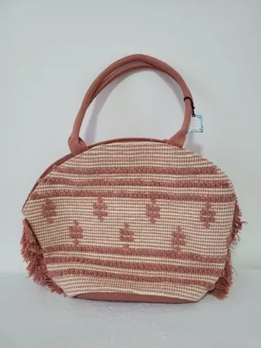 Bolsa de palha com franjas - Shade & Shore - Rose Pink - Grande