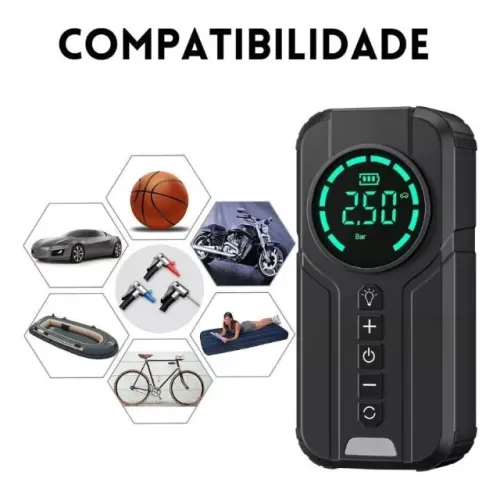 Bomba de Ar Portátil Compressor Multifunção 4 em 1