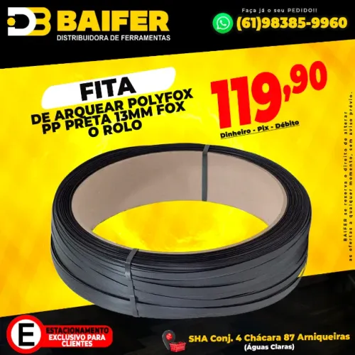 Fita de Arquear Polyfox PP Preta 13mm Fox