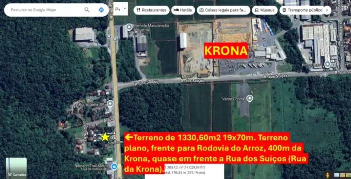 Excelente terreno com 1.331 m2 na Rodovia do Arroz - Vila Nova. 