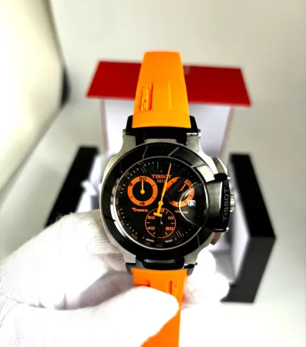 Relógio Tissot T-Race Cronógrafo - Pulseira Borracha Laranja + Caixa - Envio Imediato
