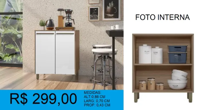 Balcão de 70 cm duas portas - entrega rapida