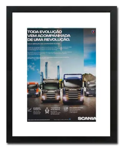 Caminhões Scania modernos - Quadro / pôster decorativo com propaganda original de revista