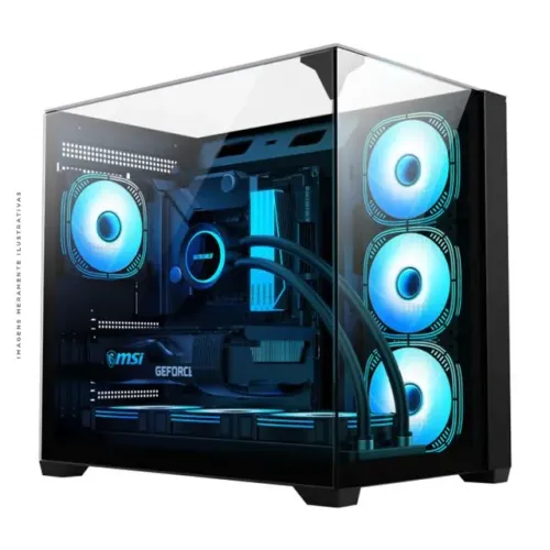 Gabinete Gamer K-Mex Mega Shark, Mid Tower, Vidro Temperado, ATX, Sem Fonte, Sem Fan, Pret