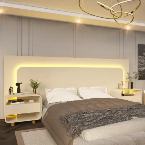 12X SEM JUROS / CABECEIRA COM LED 100% MDF COM DUAS MESAS DE CABECEIRA