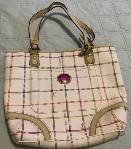 Bolsa Coach xadrez bege