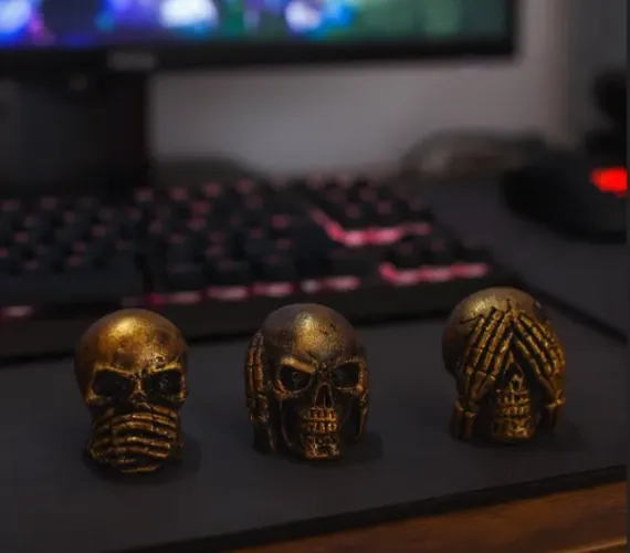 Trio Mini Caveiras Dourada Artesanal - Direto da Fabrica