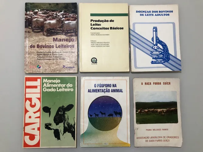 6 livros sobre manejo, sanidade e alimentação de gado leiteiro.
