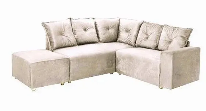 Conjunto Estofado 5040 de Canto 5Lgs e Puff Veludo Suede Bege 05