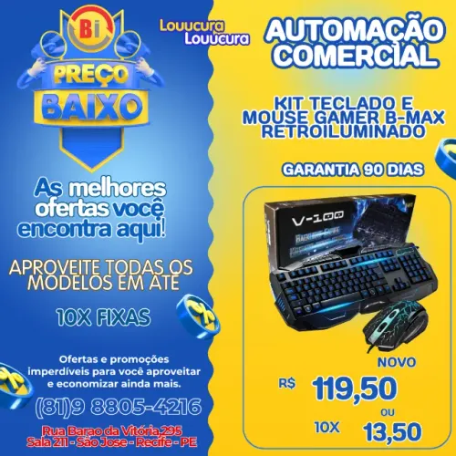 Teclado Kit Gamer Mouse Gamer V-100 USB Para Jogos Azul
