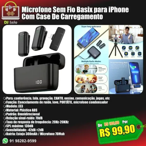 Microfone Sem Fio Basix para iPhone Com Case De Carregamento