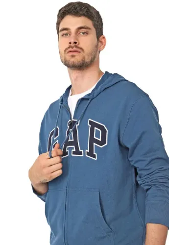 Blusa de Moletom Aberto GAP Logo Bordado Azul