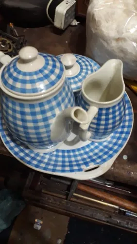 Conjunto de Chá Vintage Xadrez Azul
