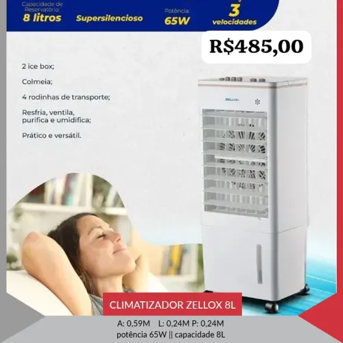 Climatizador de Ar Zellox 8L - 65W - 8 Litros