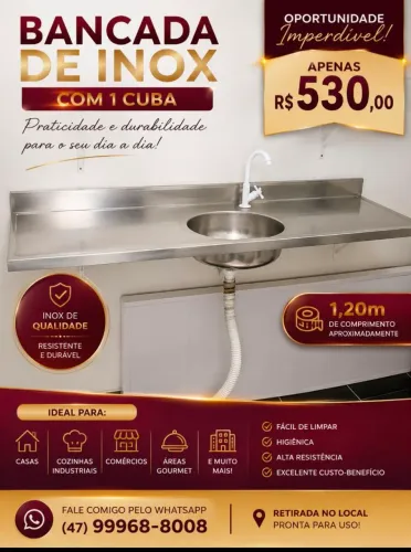 Banca da inox com uma cuba