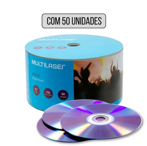 50 Dvd-r Multilaser velocidade 16x e tamanho 4.7gb Logo Dvd Mídia Virgem