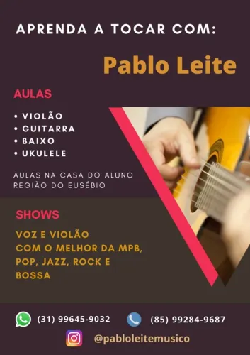 Aulas de Violão, Guitarra, Piano, ukulele e Baixo