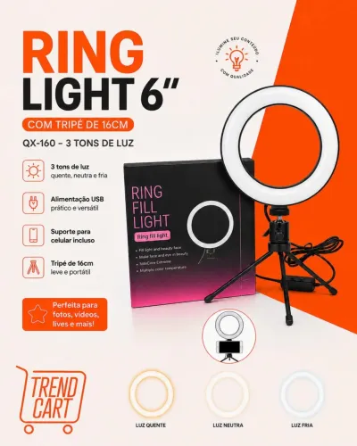 Ring Light 6? com Tripé de 16cm QX-160