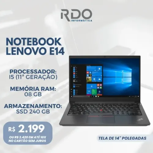 Notebook Lenovo E14 i5 11ª Geração 8GB SSD 240GB Tela 14? - Alto desempenho 