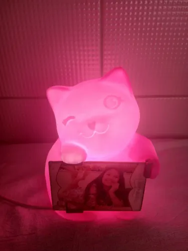 Abajur e porta retrato de urso rosa.