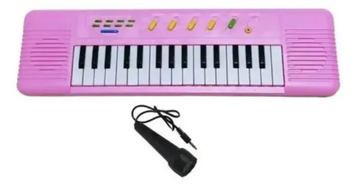 Teclado infantil rosa com 32 teclas  + microfone 