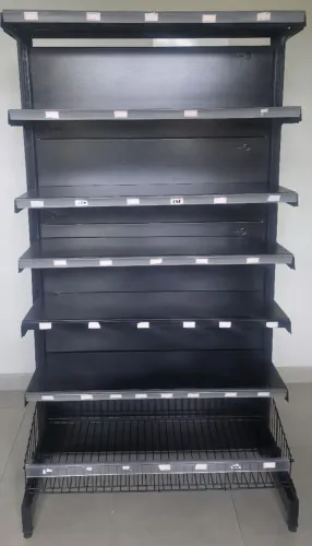 Gôndola Amapá Fit 40 Inicial Centro, dupla face, 1,70 m, preta, com 10 bandejas