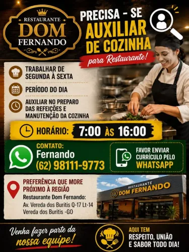 Auxiliar de cozinha  trabalho diaria 