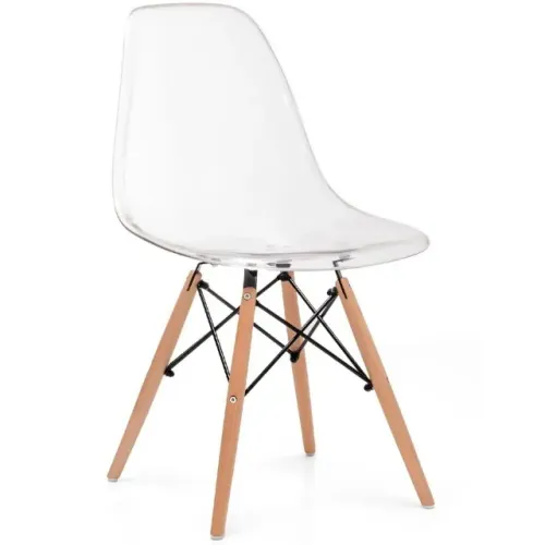 Cadeira Eiffel Charles Eames transparente pés de madeira palito