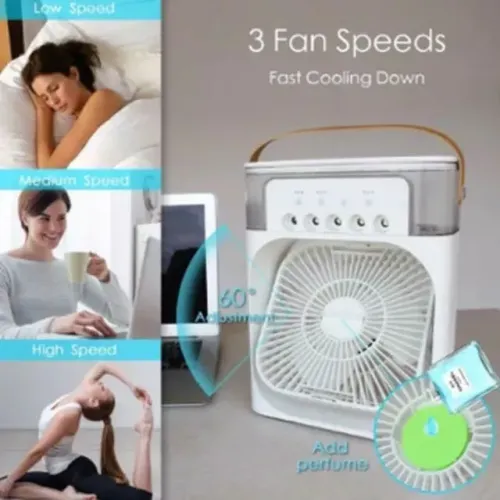 Mini Ventilador Refrigerador Ar  Umidificador Portátil Com Led Reservatório De