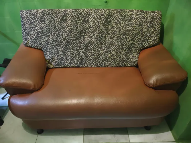 Sofá 2 lugar com cupim, almofada, mais de 5 anos, sem rasgos