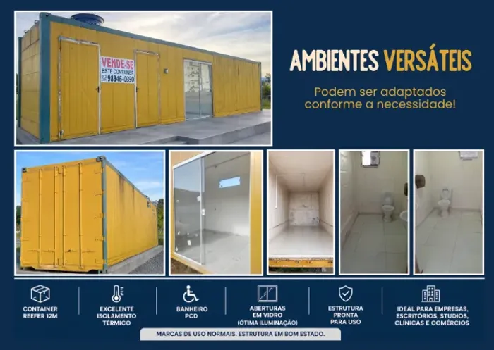 Container Comercial 12m Reefer Completo c/ Banheiro PCD e Vidro - Pronto para Uso