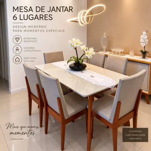 Mesa de jantar com 6 cadeiras - conjunto completo