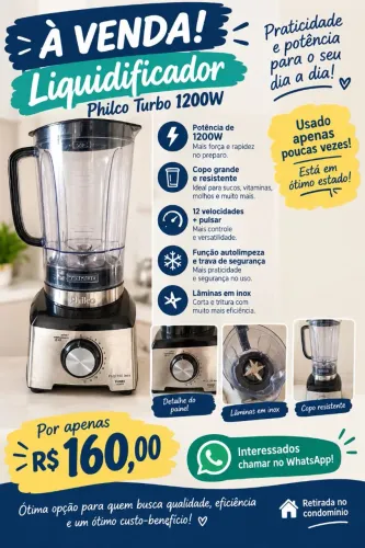 Liquidificador Philco Turbo 1200W Inox - Pouco Uso