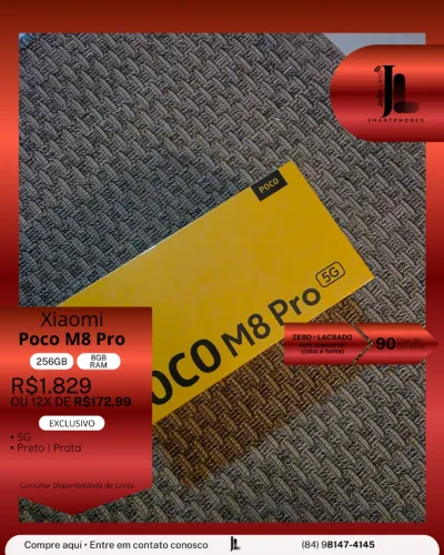 POCO M8 PRO, 5G, 256GB, 8GB RAM, LACRADO(CABO E FONTE), LANÇAMENTO!
