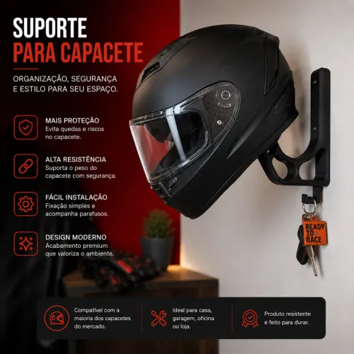 Suporte De Parade para capacete com gancho para chaves e jaqueta