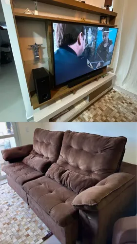 Rack/painel tv 65 polegadas + sofá 4 lugares retrátil 