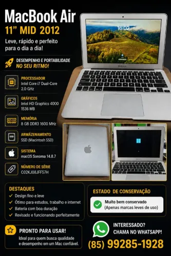 Macbook air 11pol core i7 2.0Ghz 2012