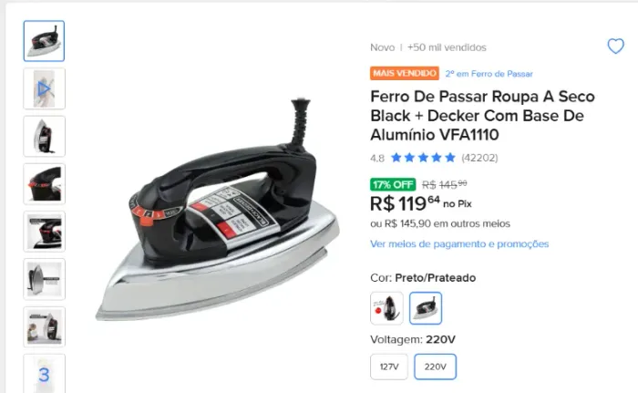 Ferro De Passar Roupa A Seco Black + Decker 220V