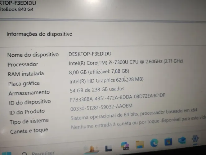 Notebook I5 - 8Gb - M2 240Gb