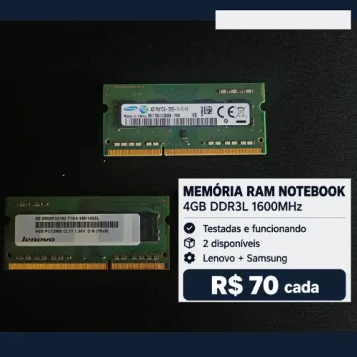 Memória RAM 4GB DDR3L 1600MHz Notebook - Lenovo / Samsung