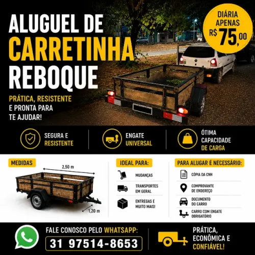 ALUGUEL DE CARRETINHA (REBOQUE) - Ipatinga MG