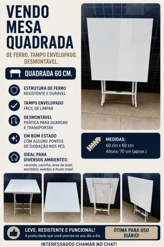 Vendo mesa quadrada de ferro dobrável.