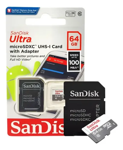 Cartão de Memória SanDisk Ultra 64GB microSDXC + Adaptador 80MB/s Classe 10