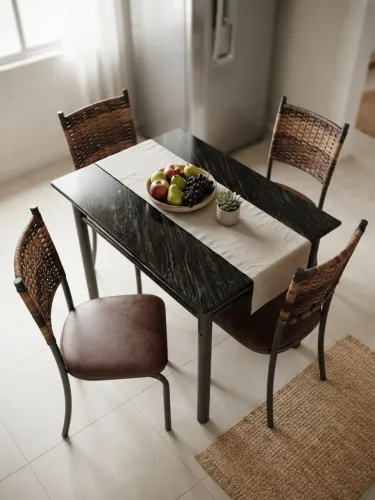 Conjunto de Mesa com 4 Cadeiras - Tampo de Mármore Sintético e Design Sofisticado