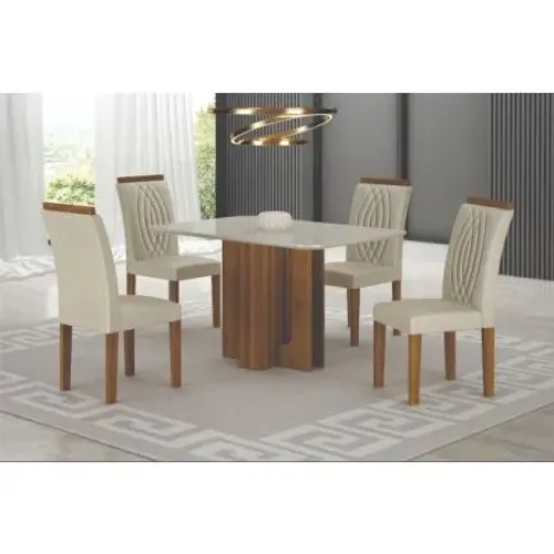 Mesa Sofia  Vidro Off C/ 4 Cad - Freijo/palha