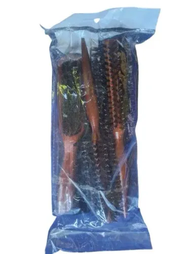 Kit Profissional de Escovas e Pente de Madeira e Cerdas Mistas para Cabelo