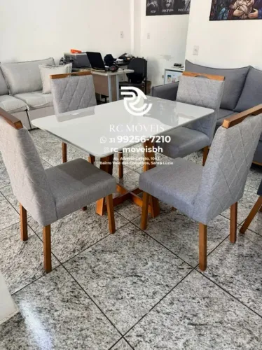 Mesa de jantar 1,20x0,80 Tampo Vidro + 4 Cadeiras Madeira maciça