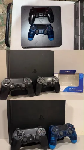 Grupo de Consoles (USADOS) 3 PS4 Slim controles cabos