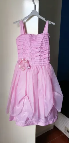 Vestido Infantil de Festa Rosa com Flores e Brilho